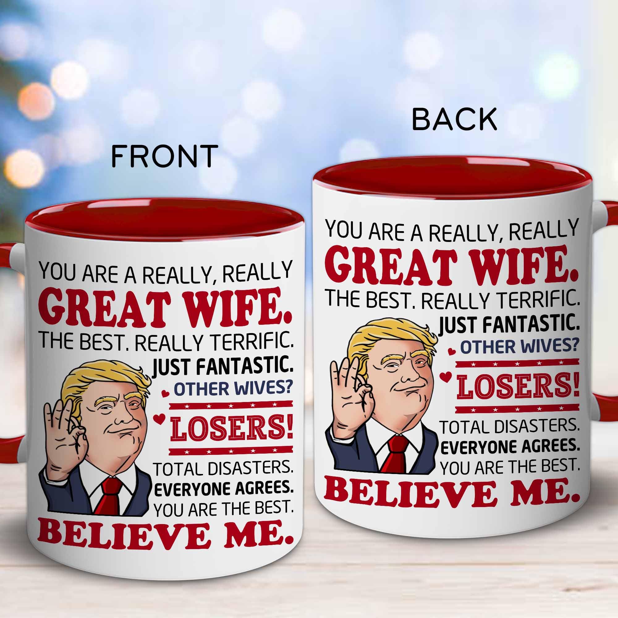 BECHUSKY Christmas Wife Mug with red handle for festive mornings.