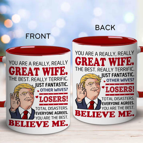 BECHUSKY Christmas Wife Mug with red handle for festive mornings.