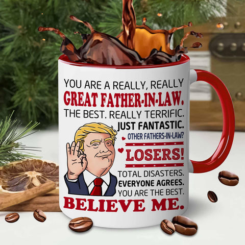 BECHUSKY mug side shot showing gift-ready Father-in-law design from daughter-in-law
