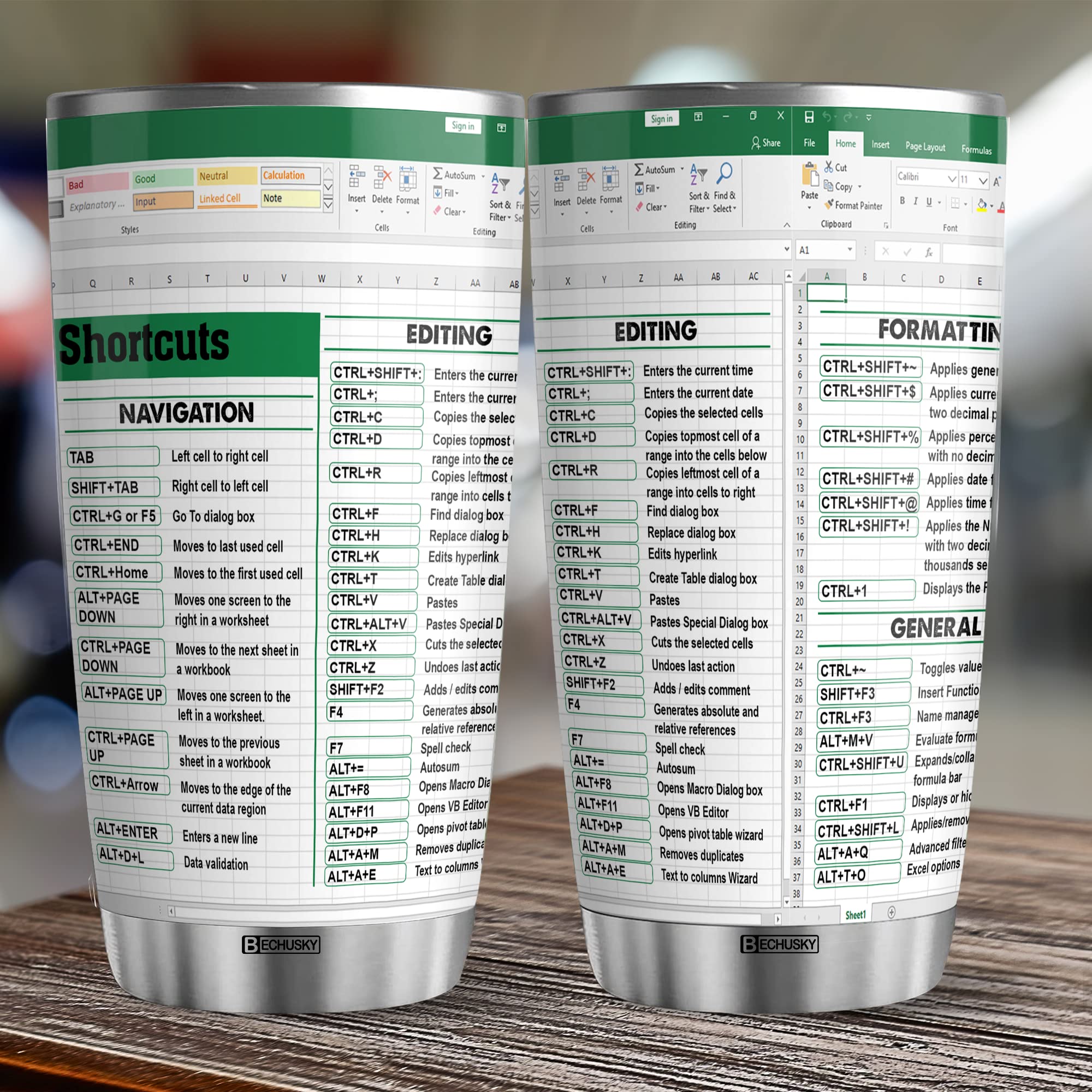 BECHUSKY double-wall tumbler keeps drinks hot or cold during long workdays.