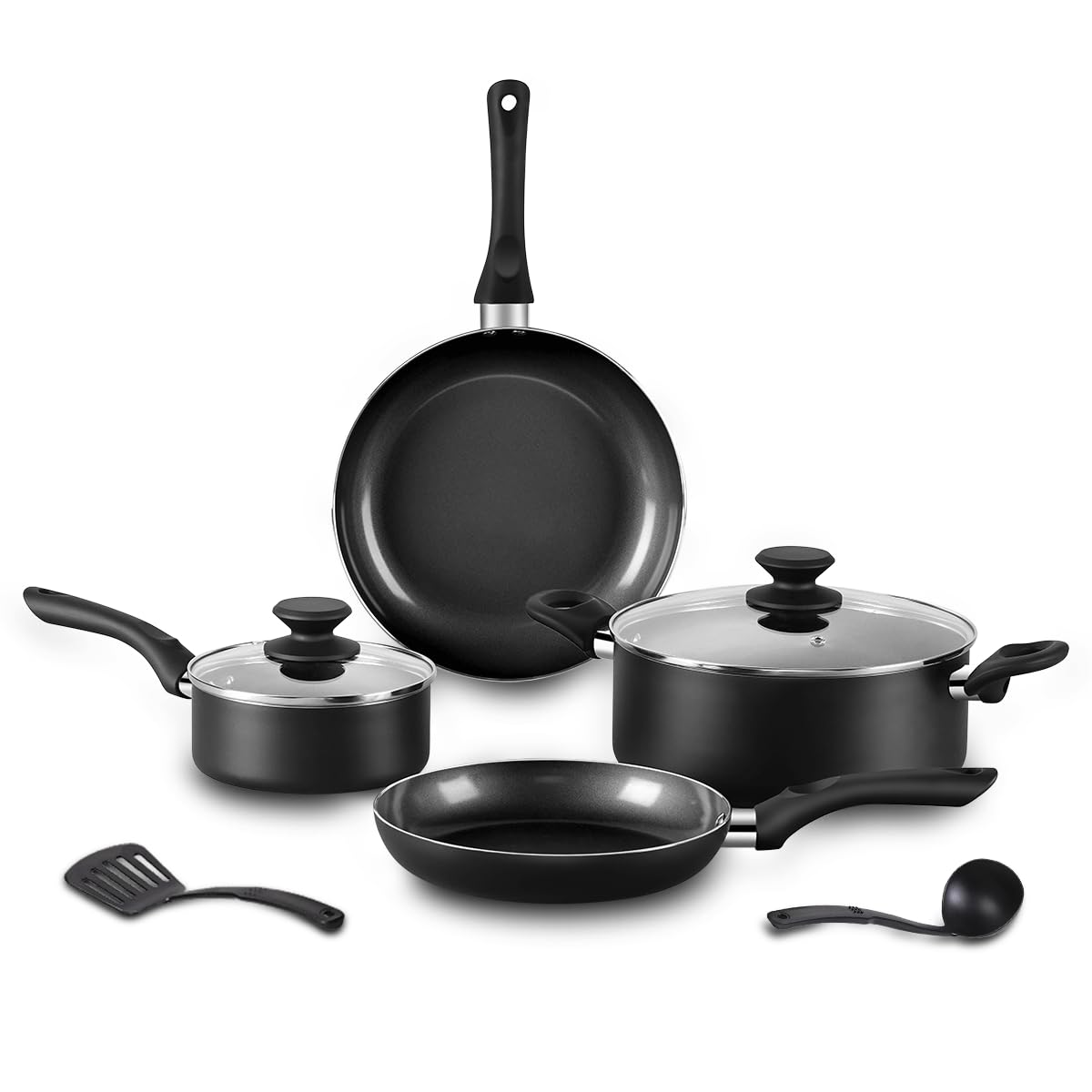 BECIGAR 8pcs black ceramic pots and pans set for safer cooking