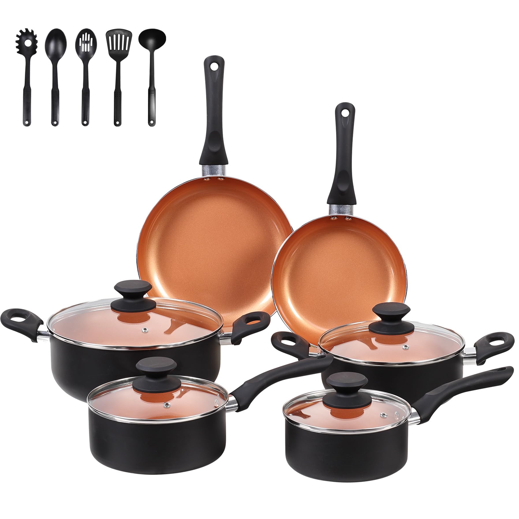 BECIGAR ceramic pots and pans set wide shot for versatile all-in-one cooking