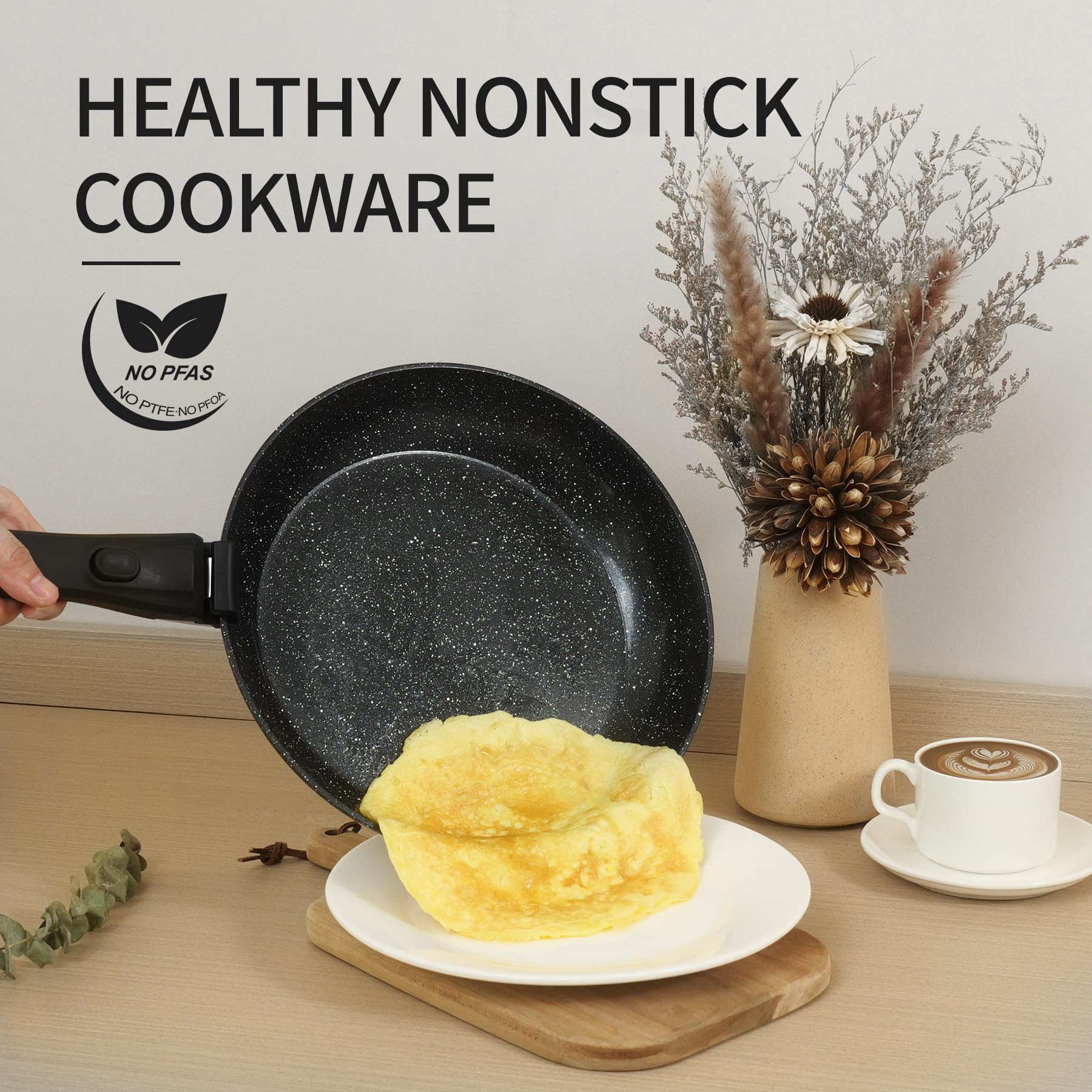 BECIGAR induction-compatible cookware shown on a modern stove.