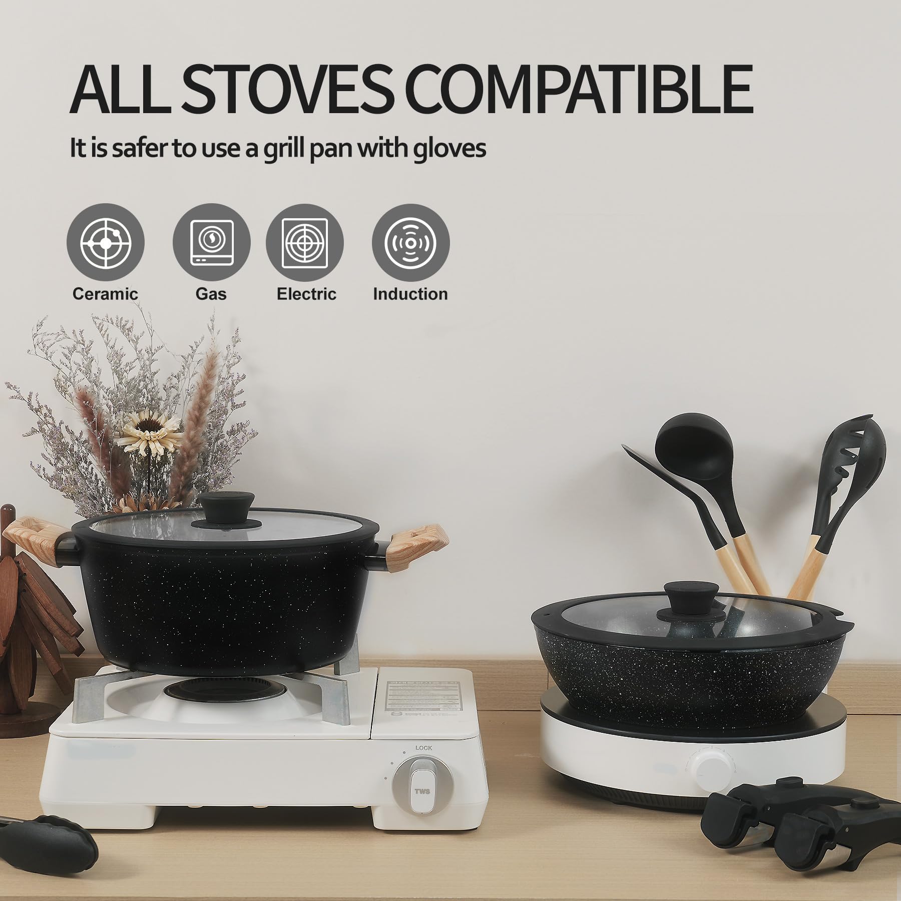 BECIGAR nonstick coating close-up highlighting easy release and healthier cooking.