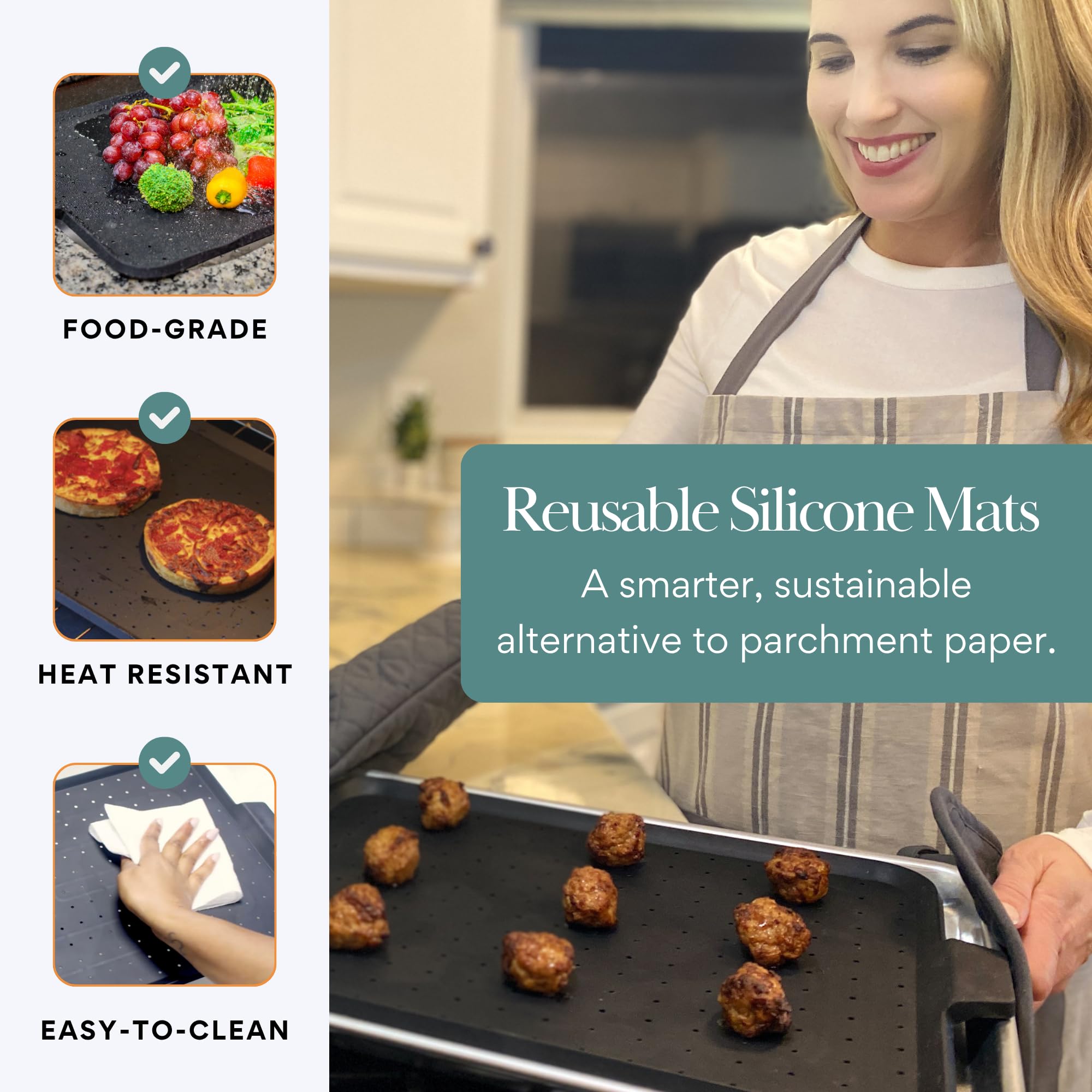 Beckon Ware heat-resistant silicone fits most standard sheets for roasting