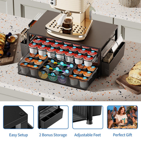 Becomrock K Cup Holder Organizer creates a compact coffee station on the countertop.
