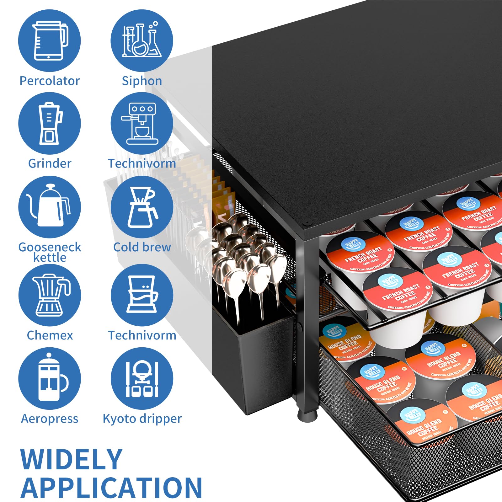 Becomrock K Cup Holder Organizer features durable metal construction for long-lasting use.