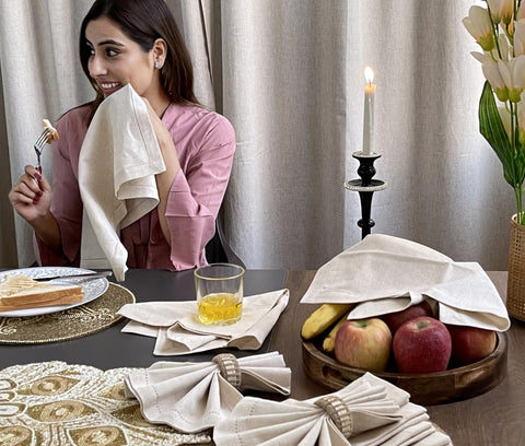 Everyday meals looking polished with Bedding Craft natural linen napkins