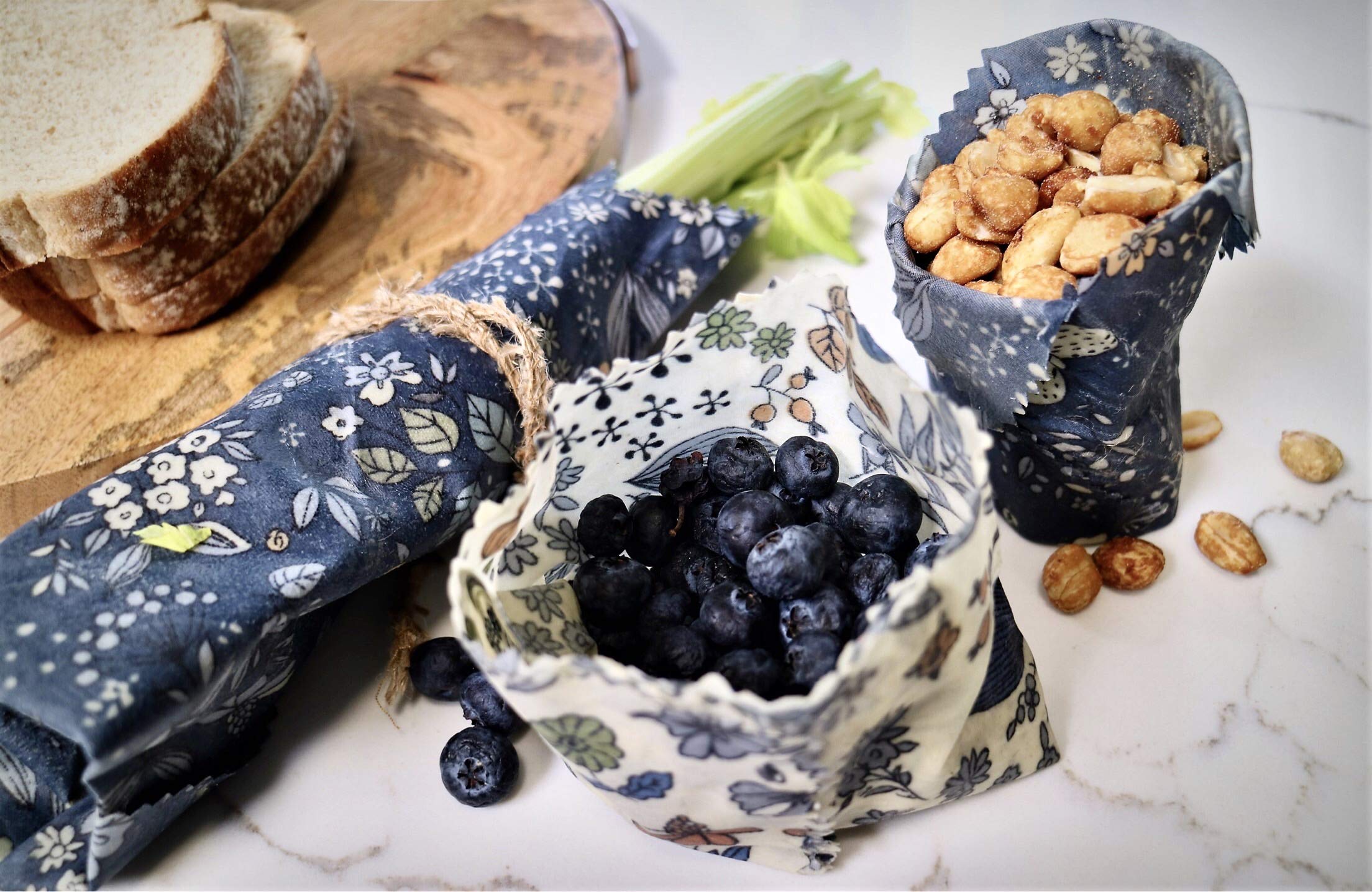 Bee Carefree wrap on glass bowl keeps contents fresh
