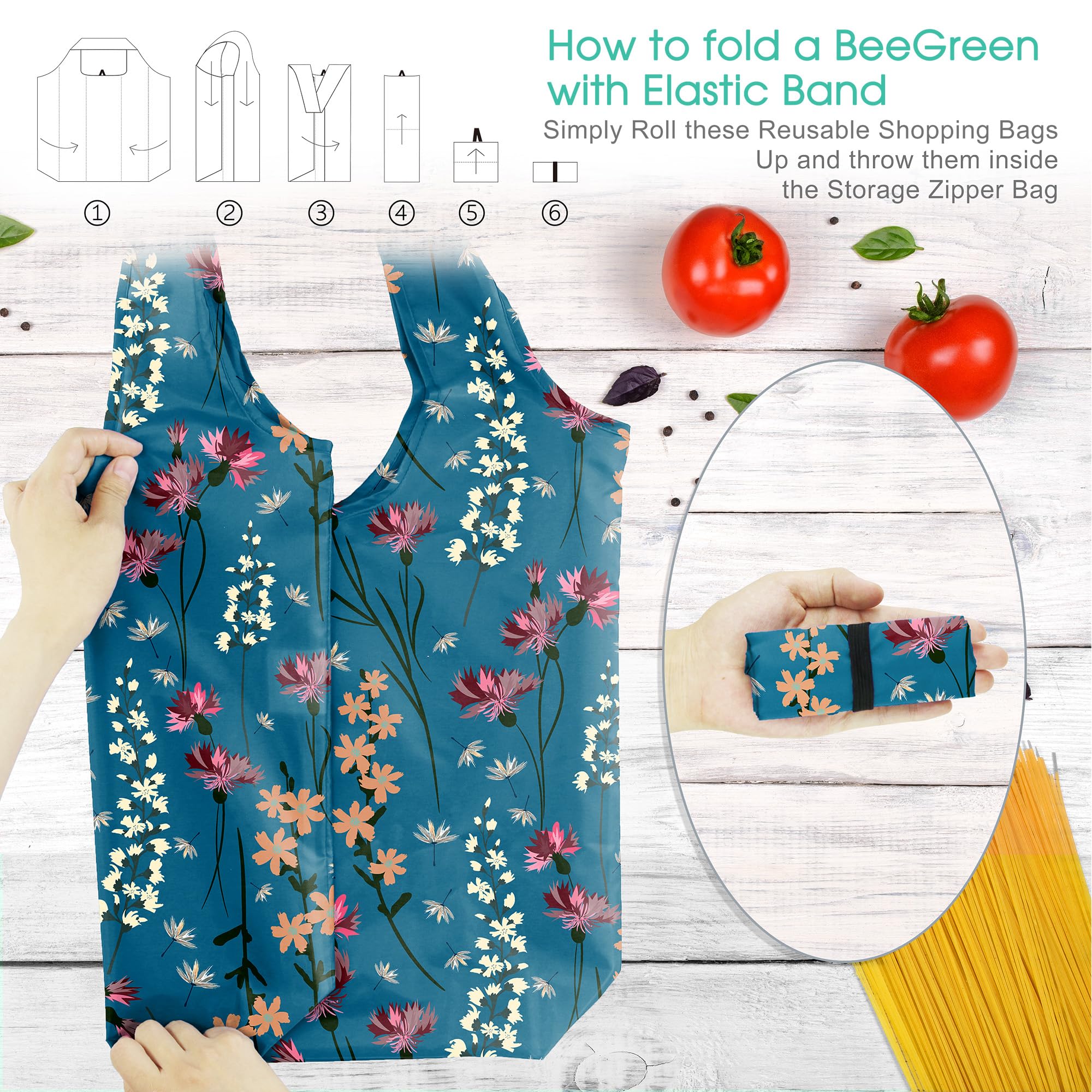 BeeGreen tote rose bush pattern perfect for farmers markets