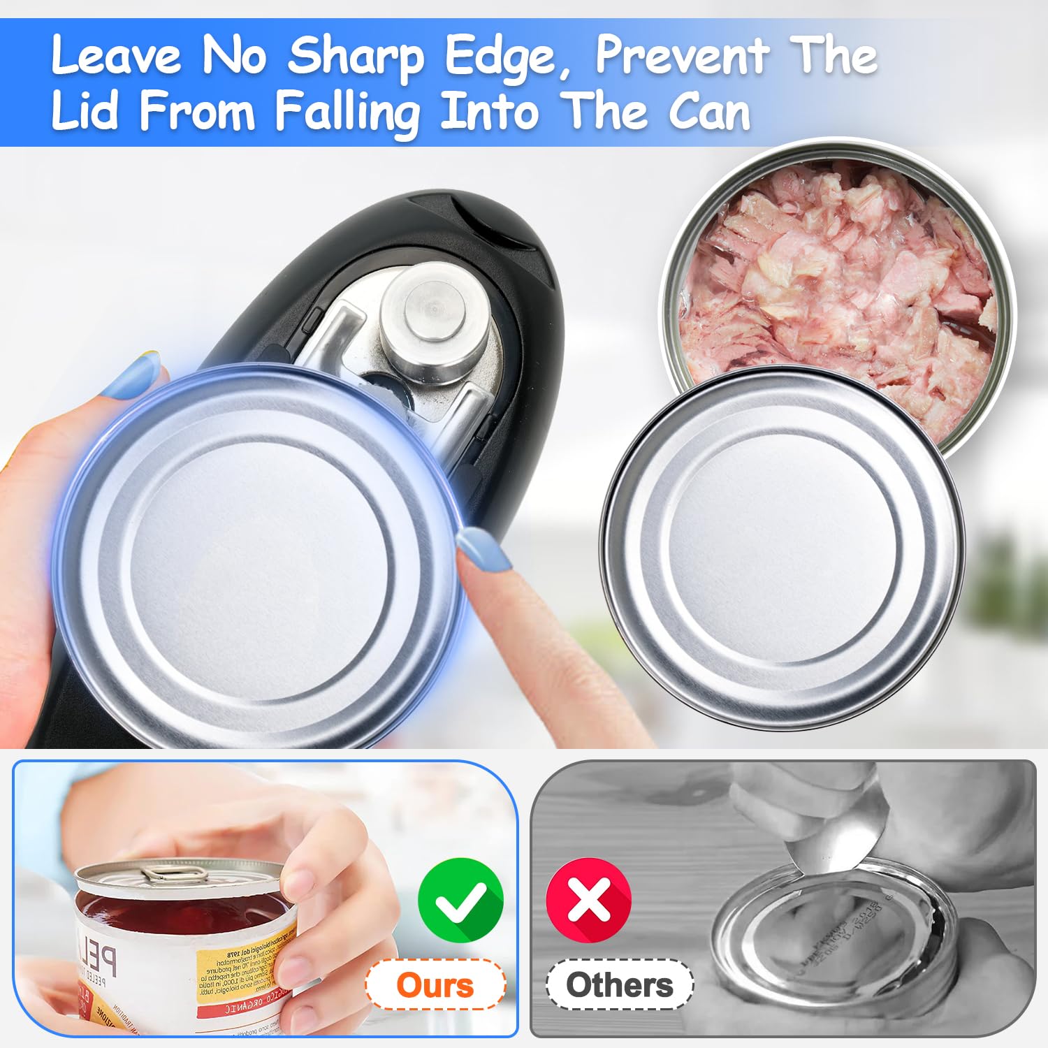 BeEcone Electric Can Opener quiet motor for calm kitchen operation.