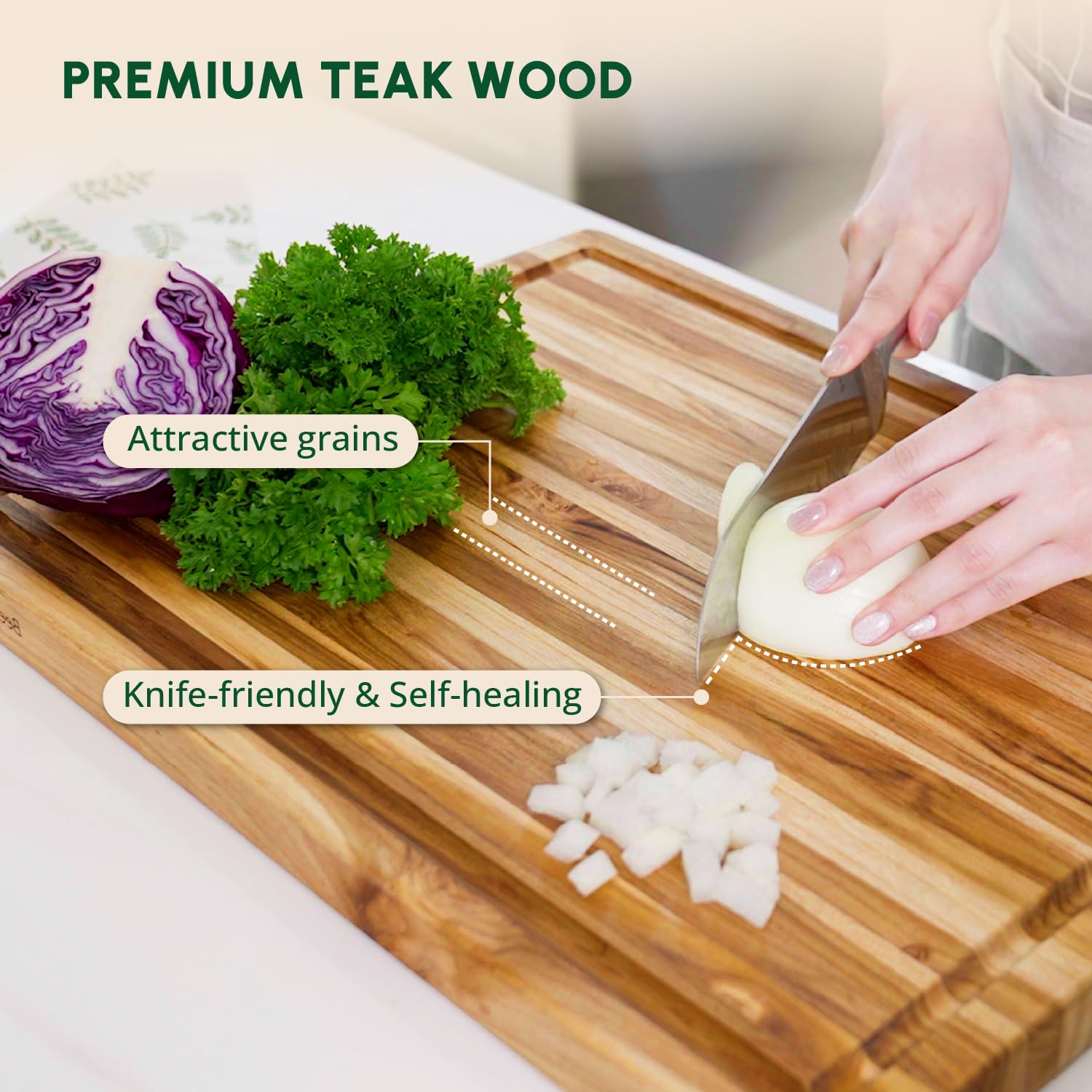Beefurni teak cutting board used for charcuterie and cheese displays.