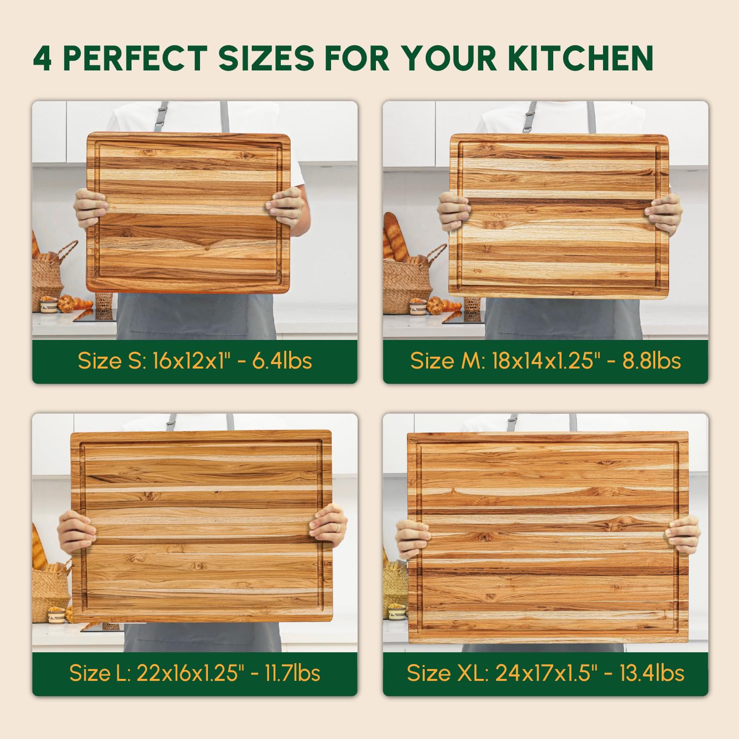 Beefurni teak board on countertop adds natural warmth and decor.