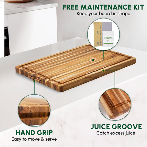 Beefurni teak board ideal for large meat carving with juice groove.
