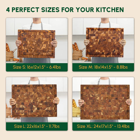 BEEFURNI Teak End Grain Board durable wood surface.