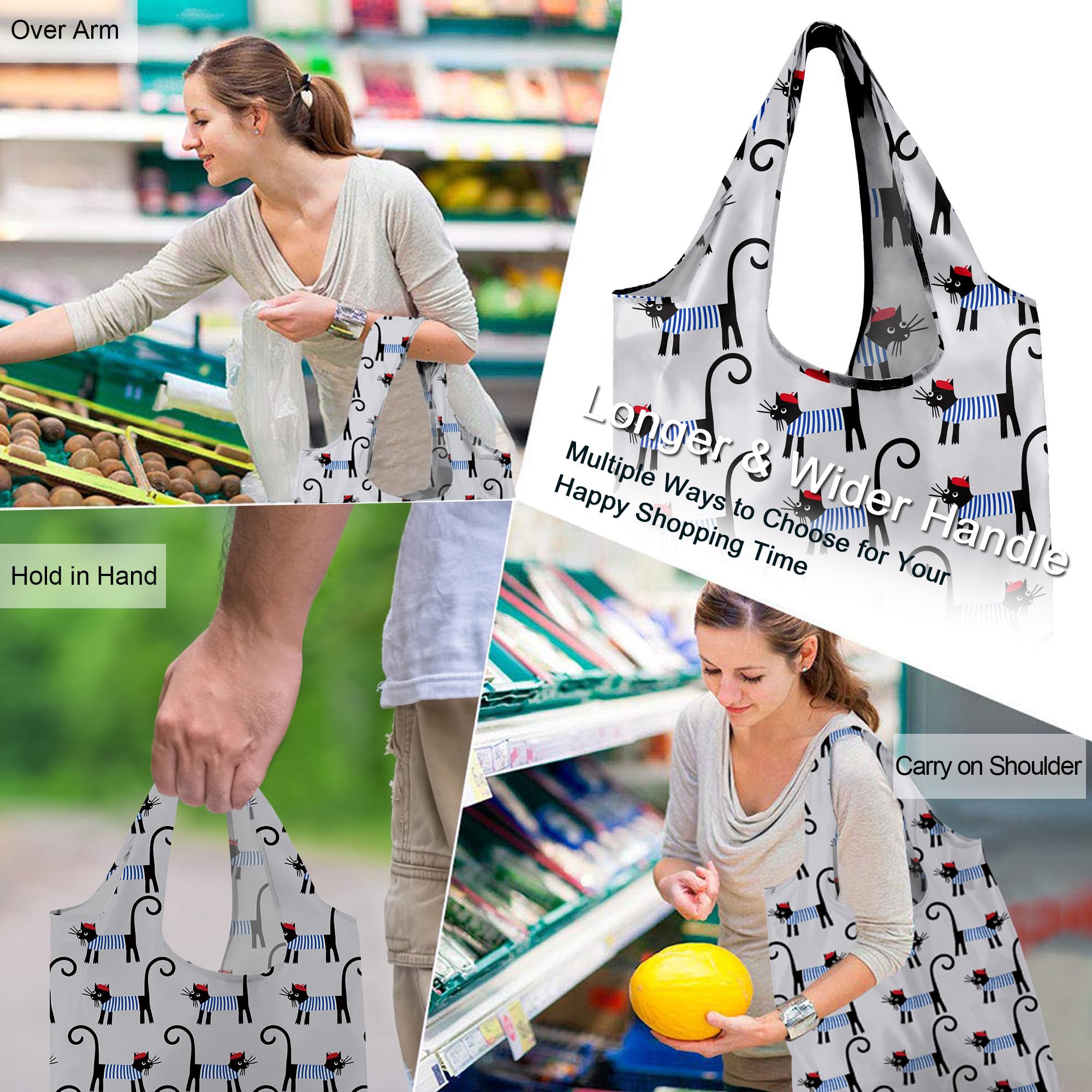 BeeGreen cat lovers pattern-7 bag, high-capacity 50-lb grocery tote