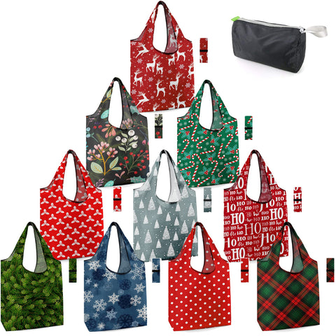 BeeGreen Christmas tote folded with elastic band for compact travel reuse.