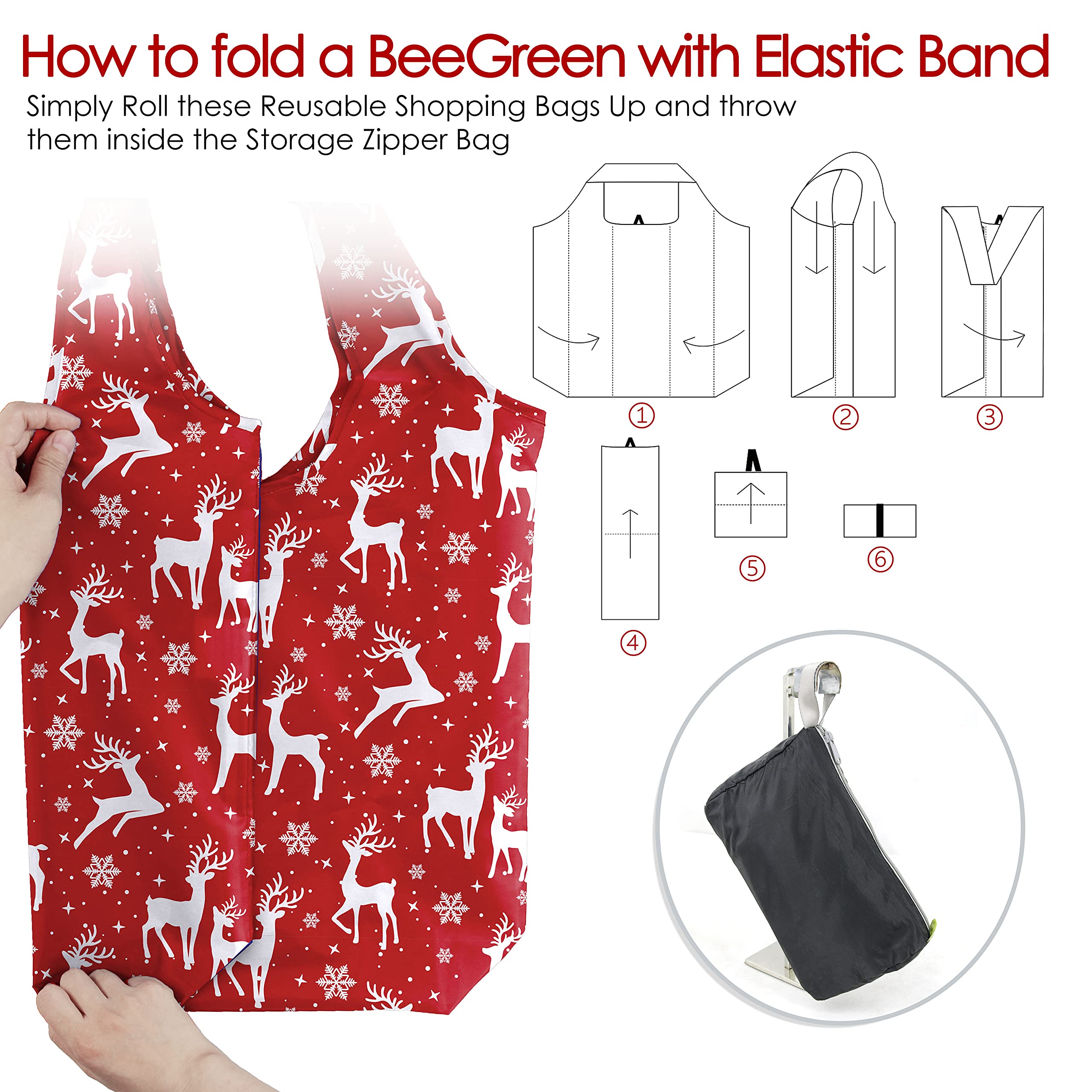 BeeGreen Christmas tote with long shoulder handles for easy carrying.