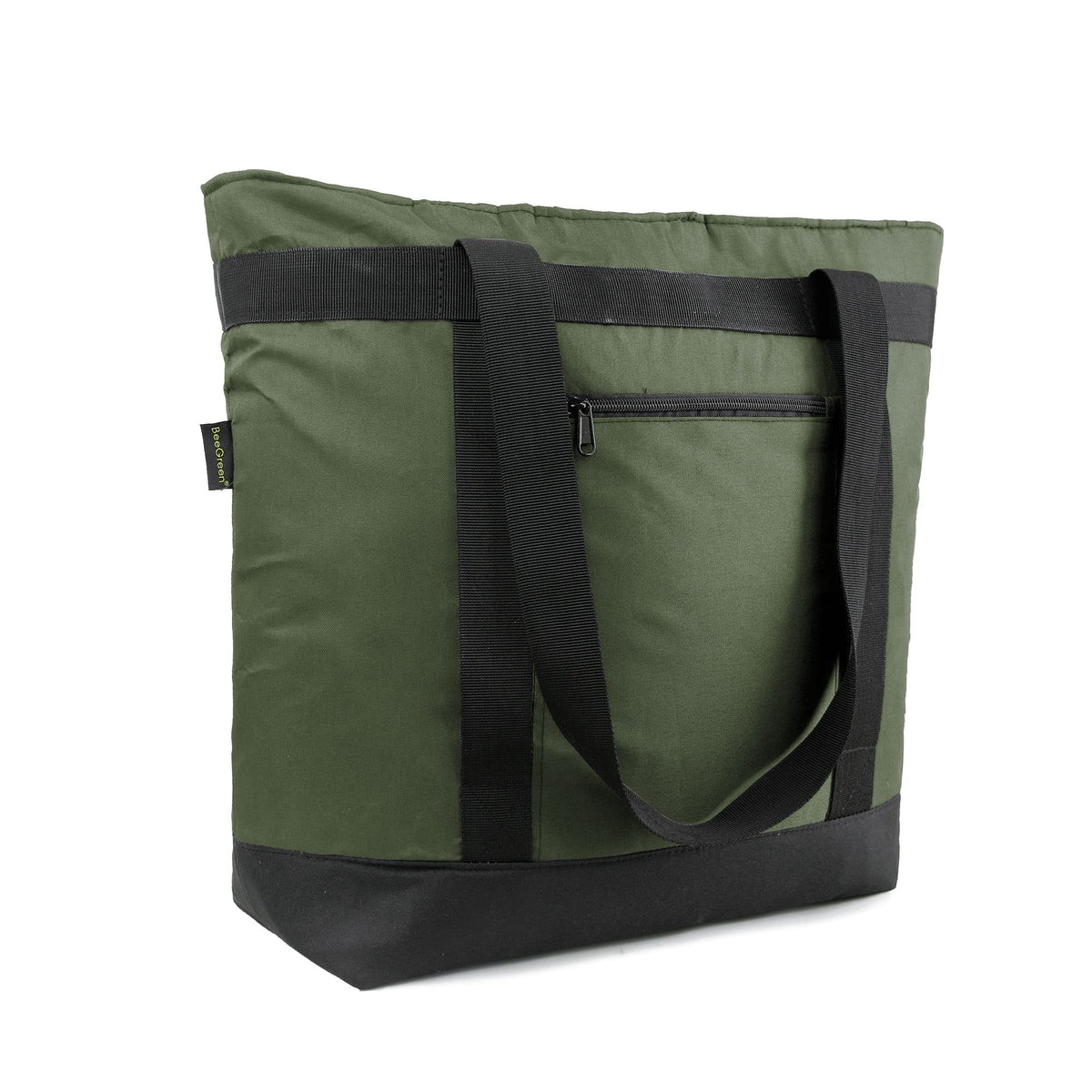 BeeGreen cooler bag front view showing roomy interior for groceries and meals.