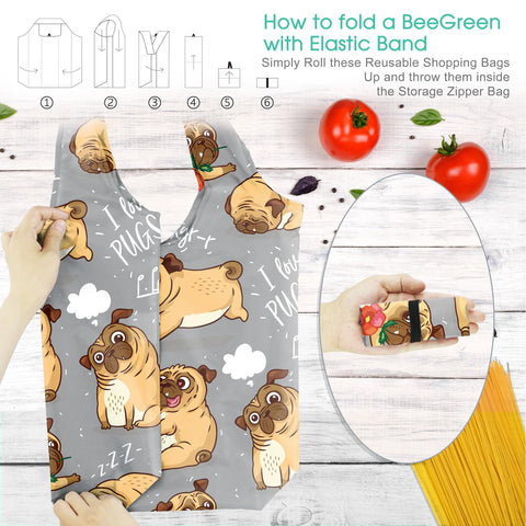 BeeGreen foldable tote folds compactly for travel and shopping.