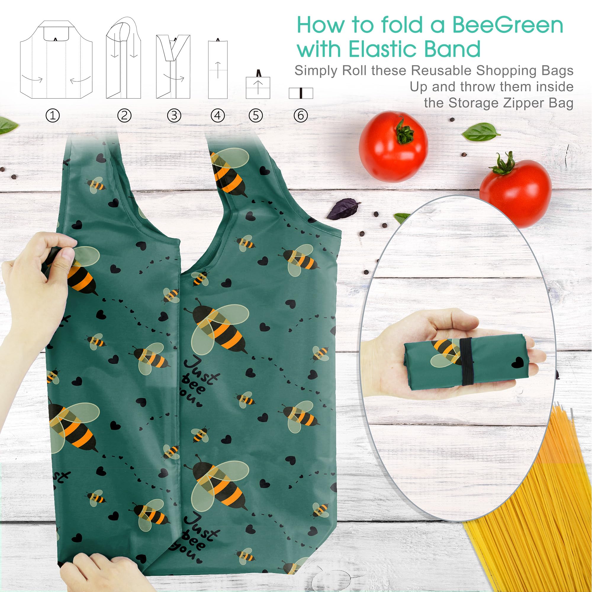 BeeGreen foldable tote highlights compact, portable design for travel.