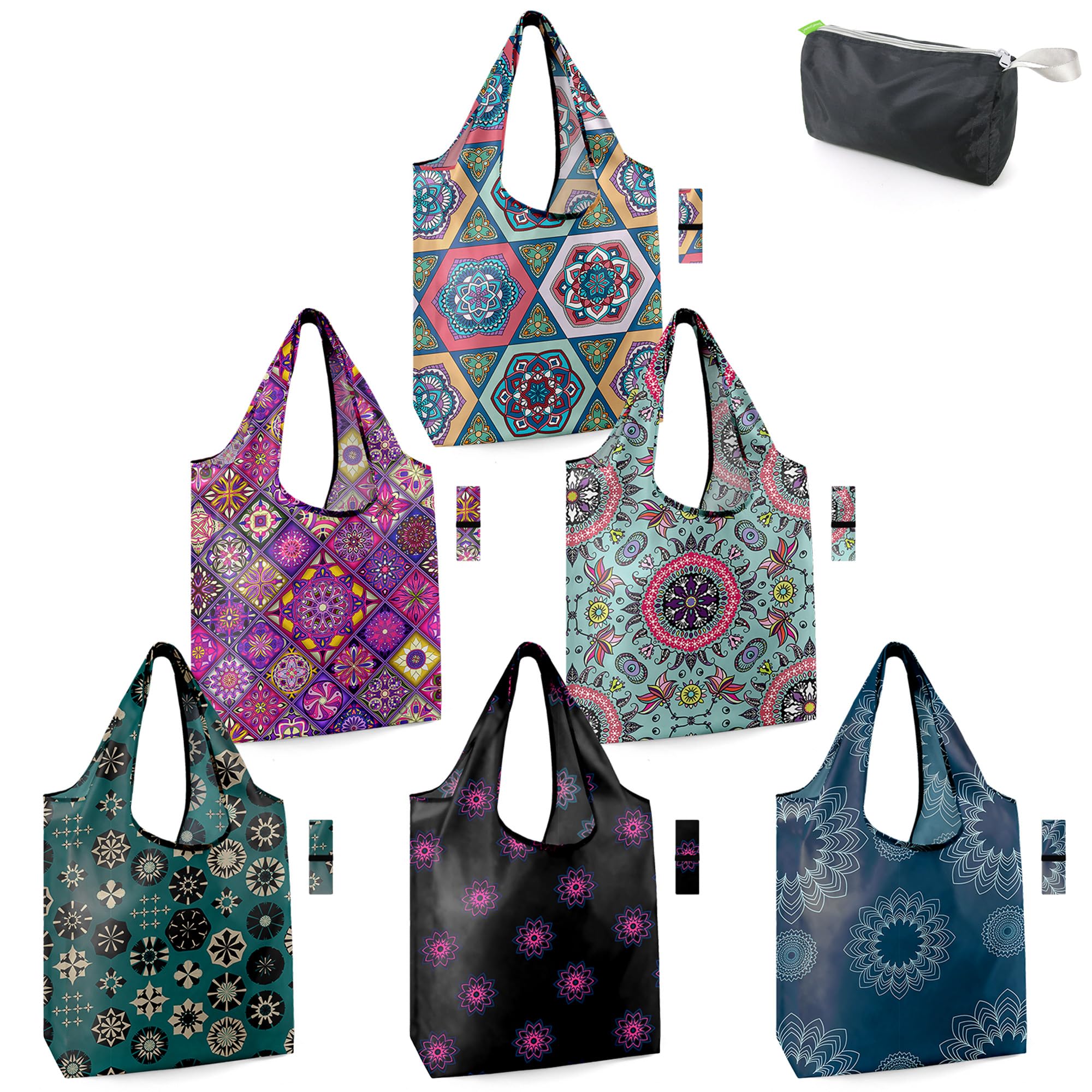 BeeGreen geometric grocery bags, pattern 1: stylish, reusable shopping for groceries.