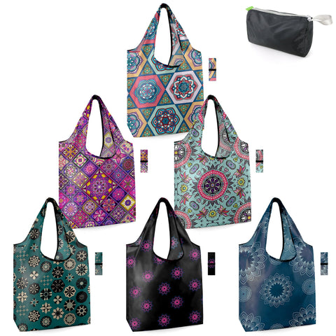BeeGreen geometric grocery bags, pattern 1: stylish, reusable shopping for groceries.