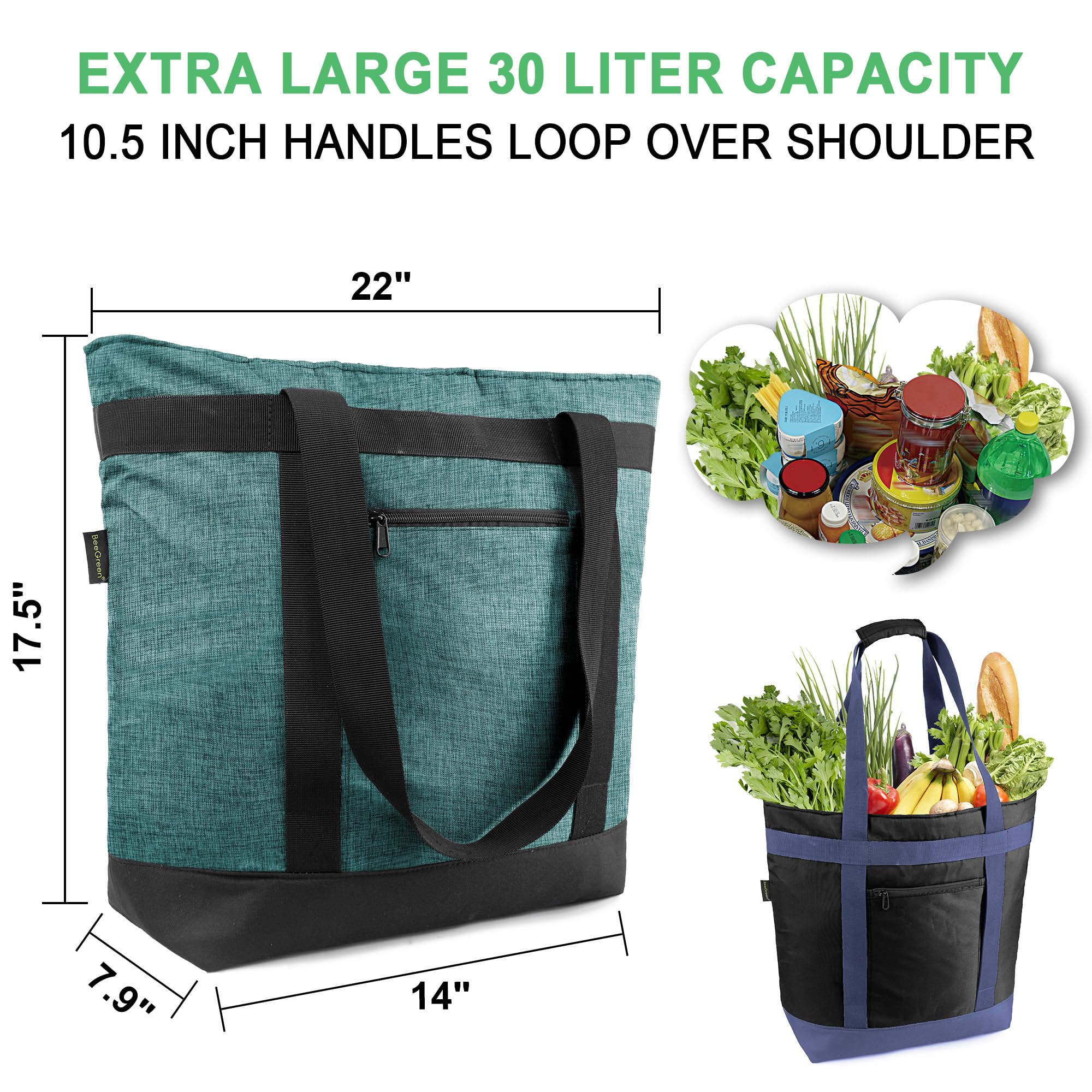 BeeGreen insulated cooler bag has two pockets to organize essentials.