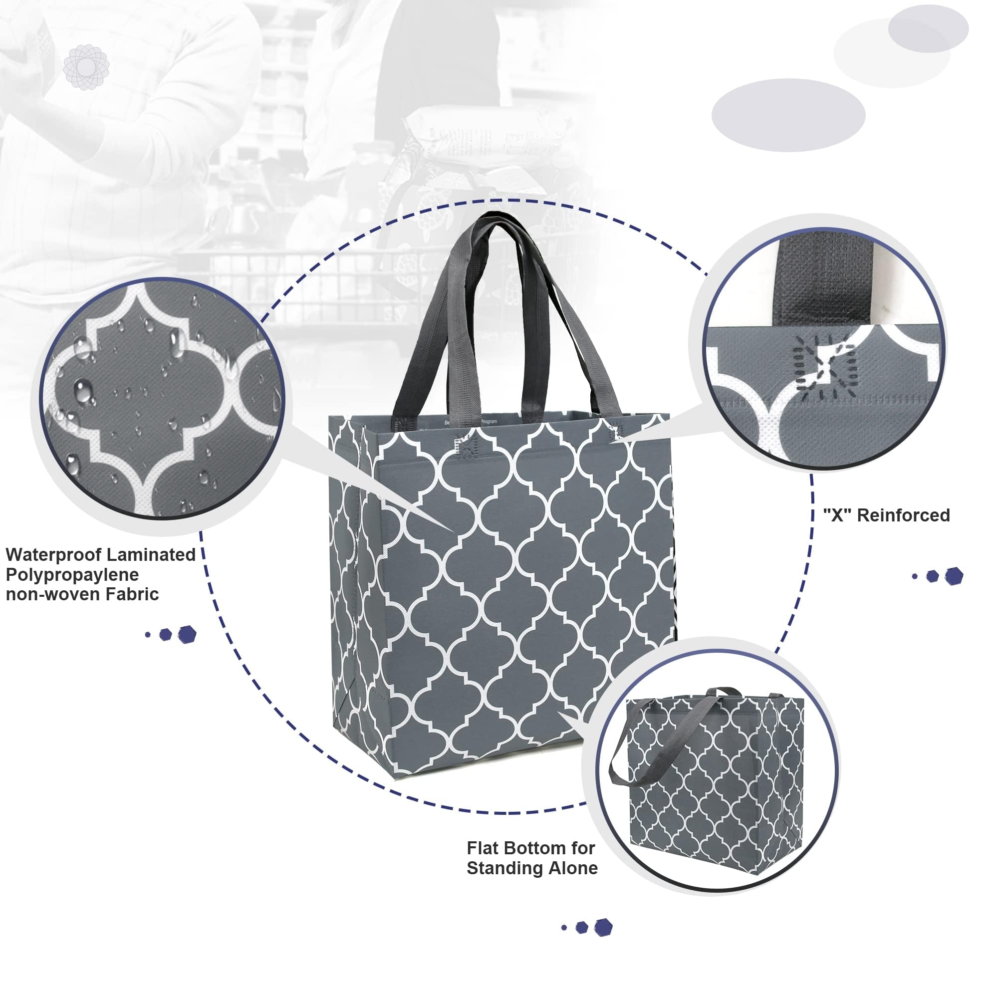 BeeGreen large-capacity 13x13x7 tote shown for reliable grocery carrying and organized shopping.