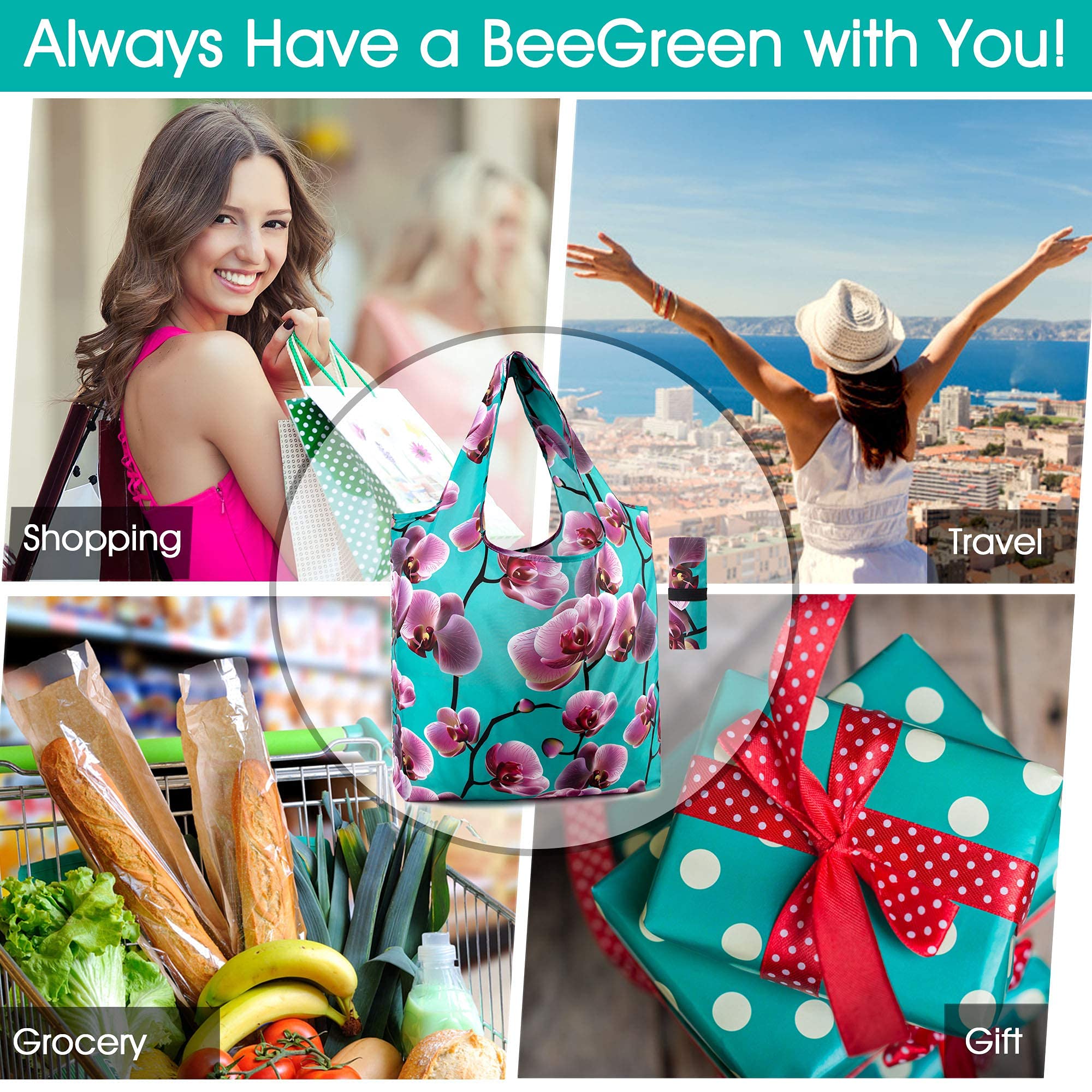 BeeGreen lavender-pattern bag in use with groceries, highlighting durability.
