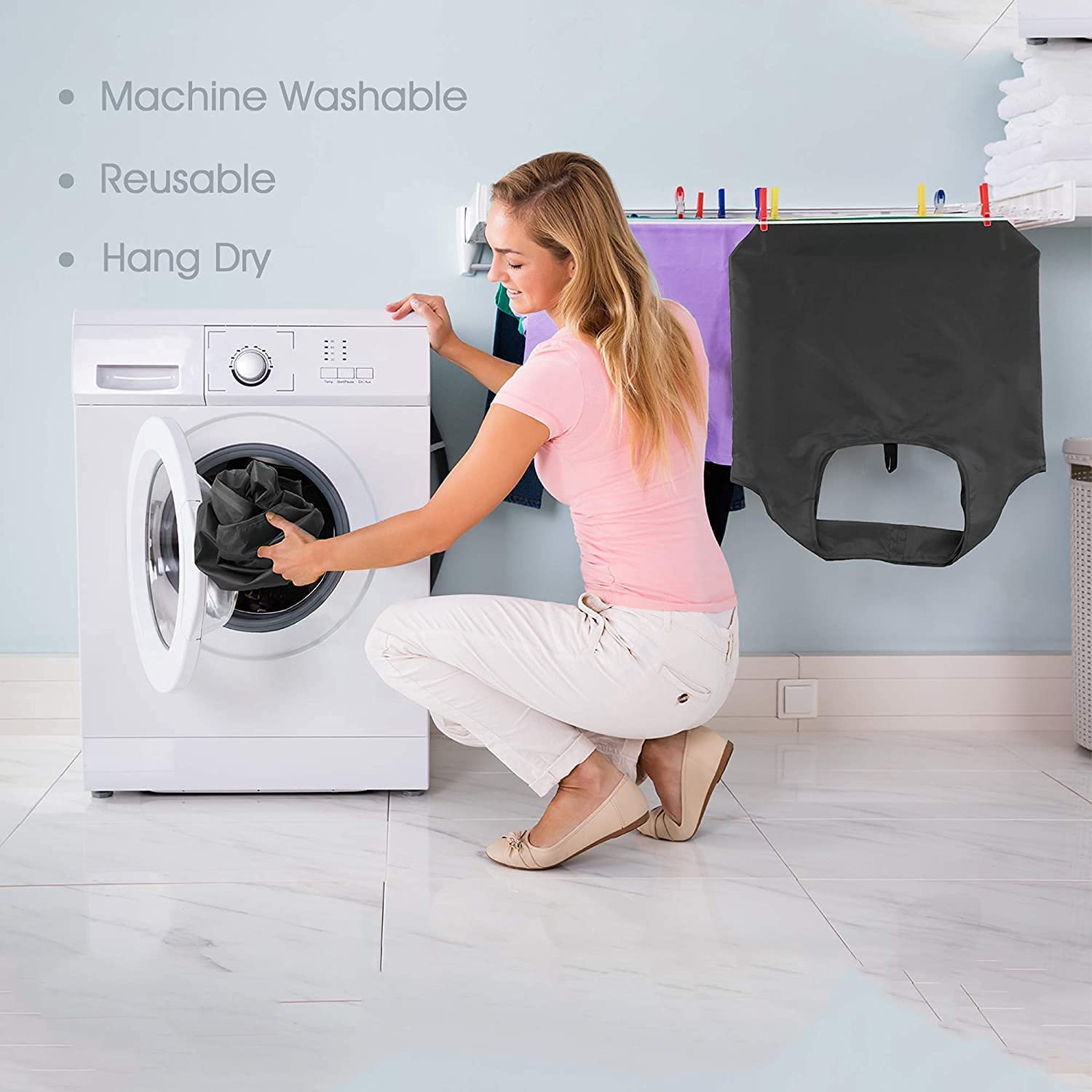 BeeGreen machine washable bag demonstrates easy cleanup after use.