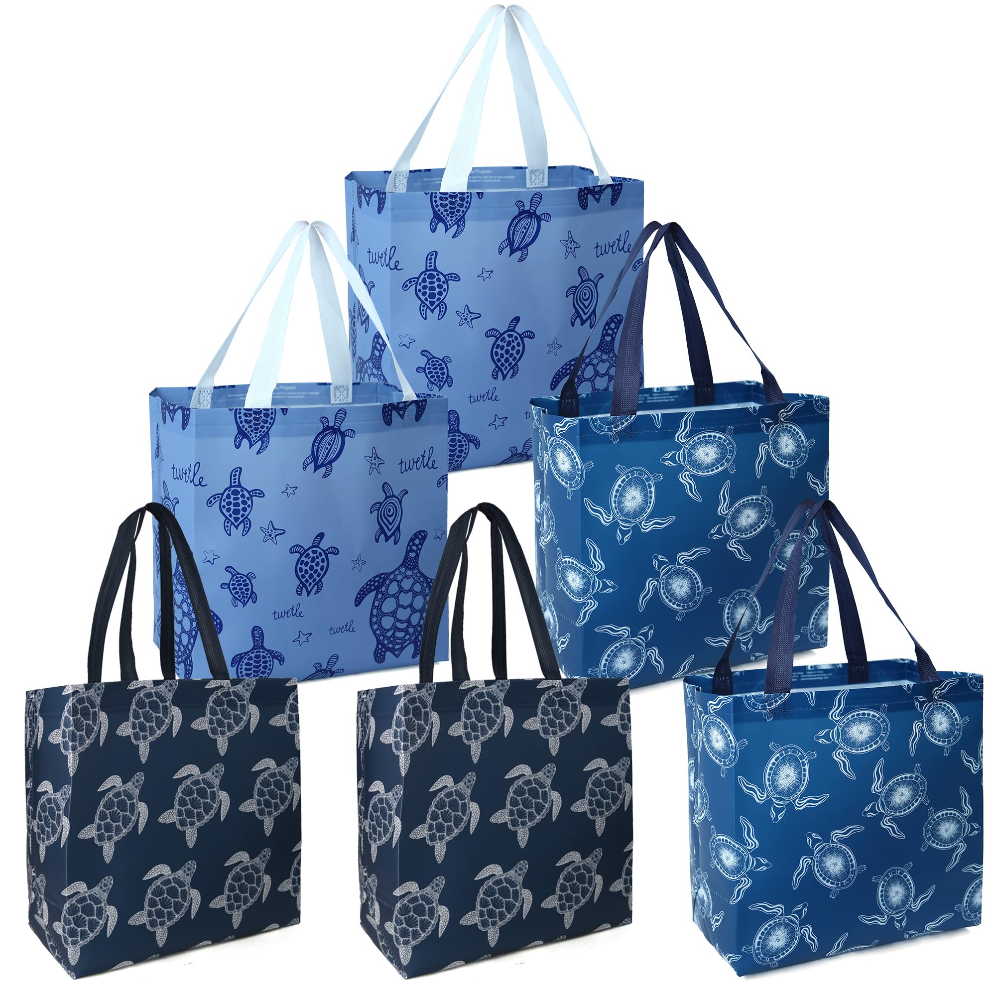 BeeGreen sea turtle design bags, six-pack, ideal for groceries and eco-friendly shopping.