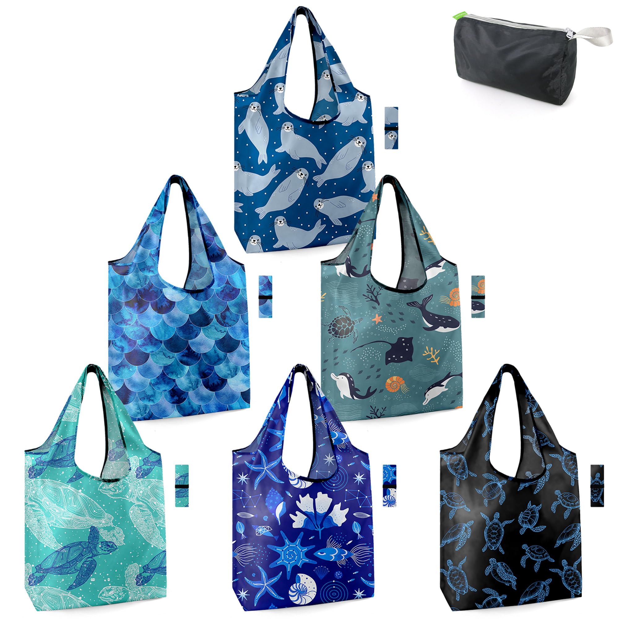 BeeGreen Sea Turtle Lovers bags: six-pattern bulk set for groceries.