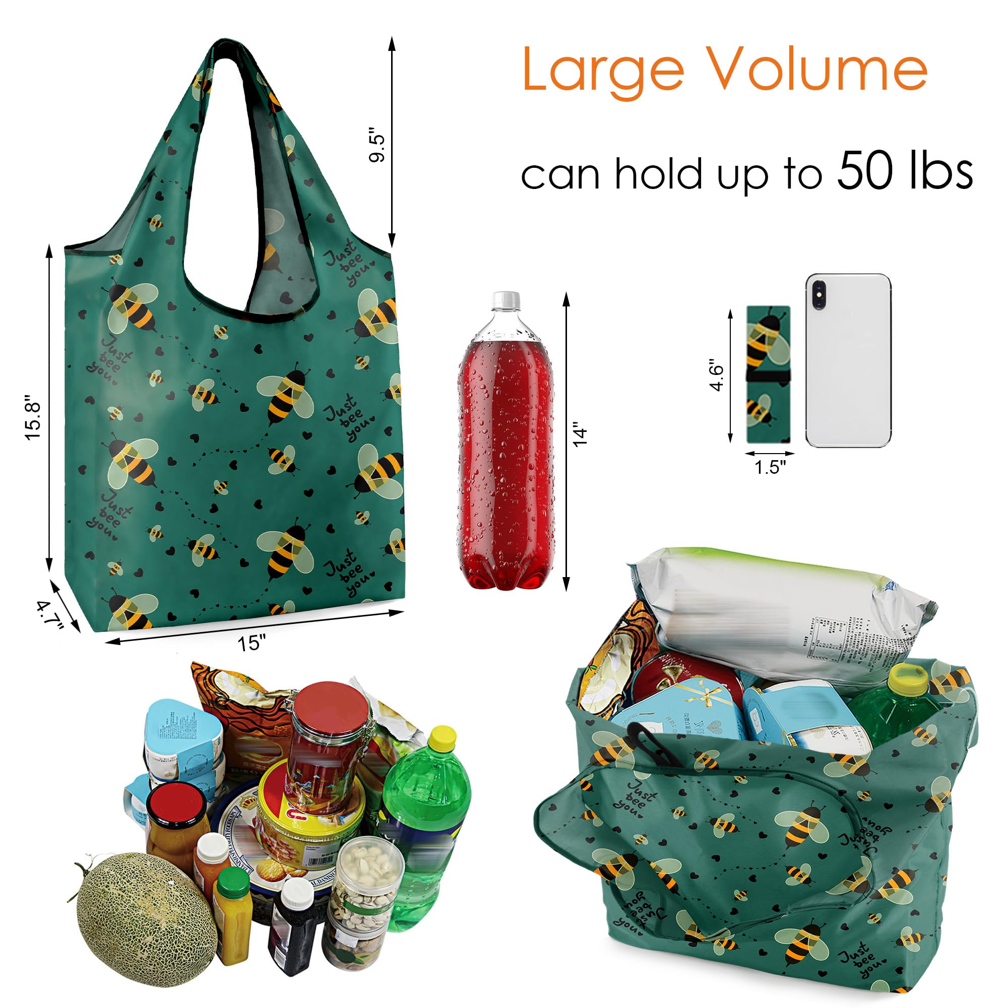 BeeGreen xlarge-capacity tote holds up to 50 lbs for groceries.