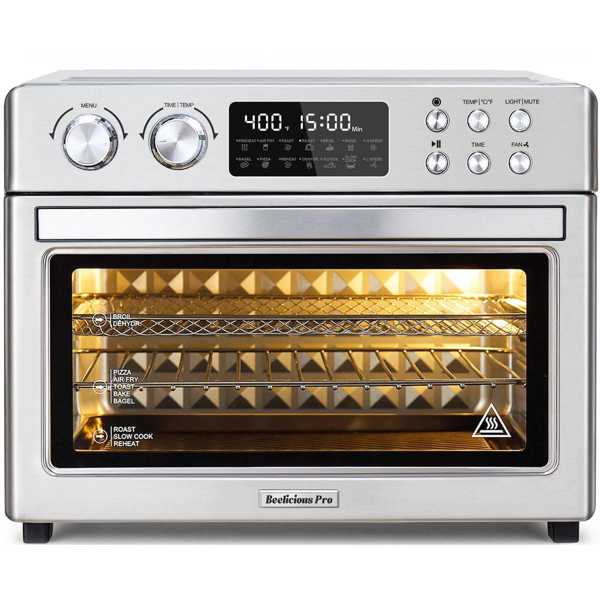 Beelicious Pro 28QT front-angle view shows a spacious interior for family meals.