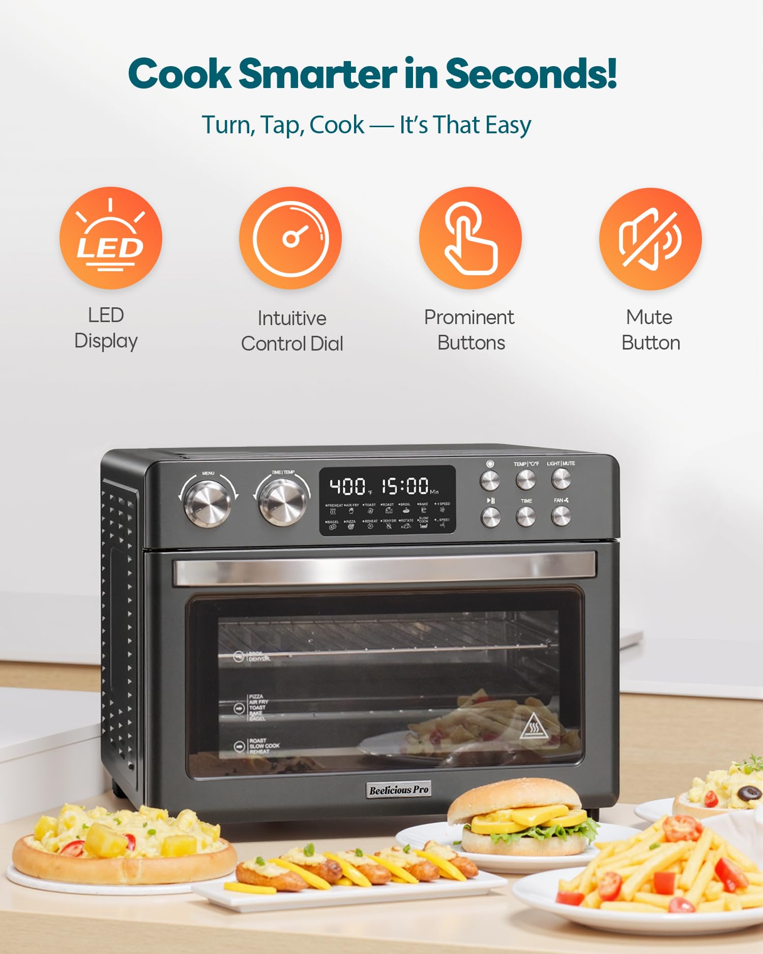 Beelicious Pro 28QT delivers crispy results with less oil.