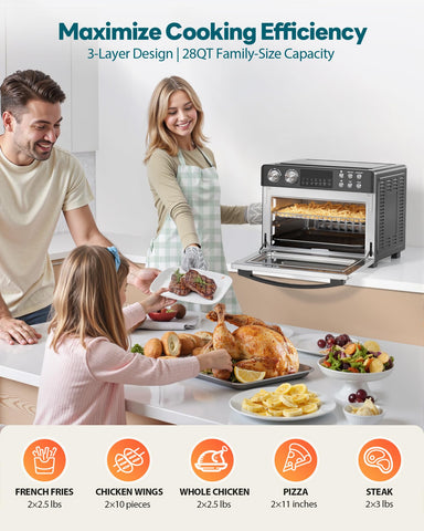 Beelicious Pro 28QT rotisserie chicken roasting inside the oven.