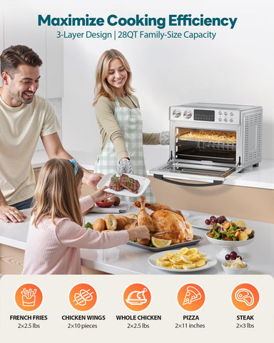Beelicious Pro 28QT rotisserie chicken cooks evenly for juicy results.