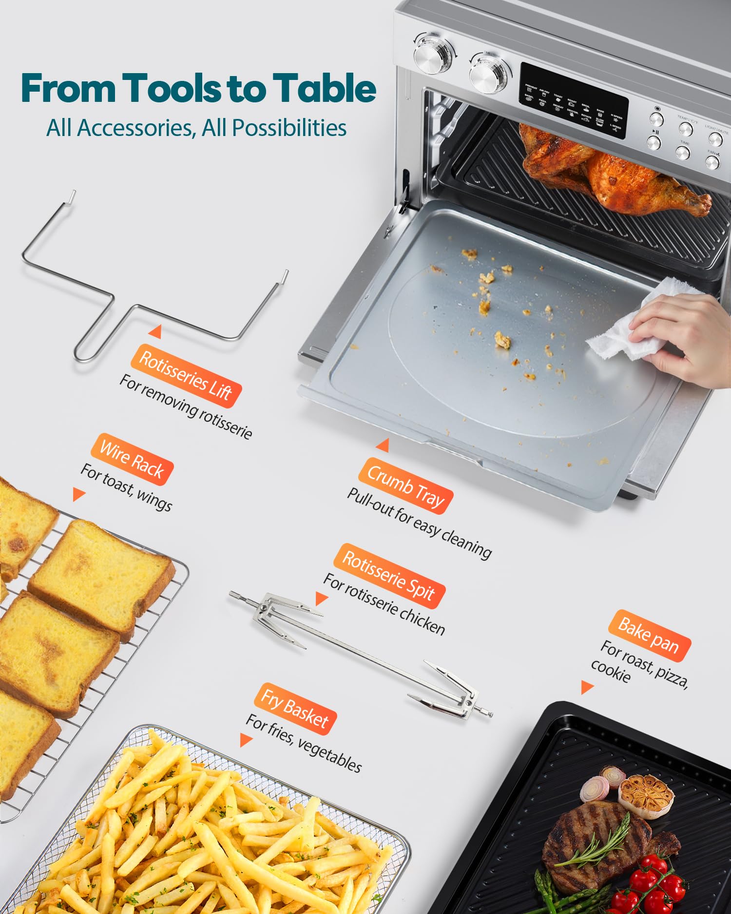 Beelicious Pro 28QT six heating elements deliver even heat top to bottom.