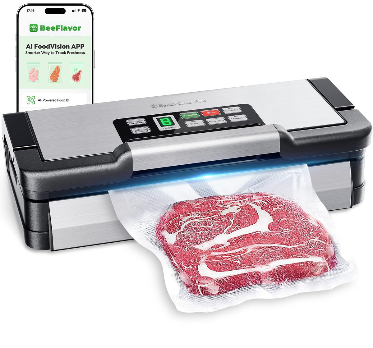 Beelicious Pro vacuum sealer with moist and dry mode settings for versatile sealing