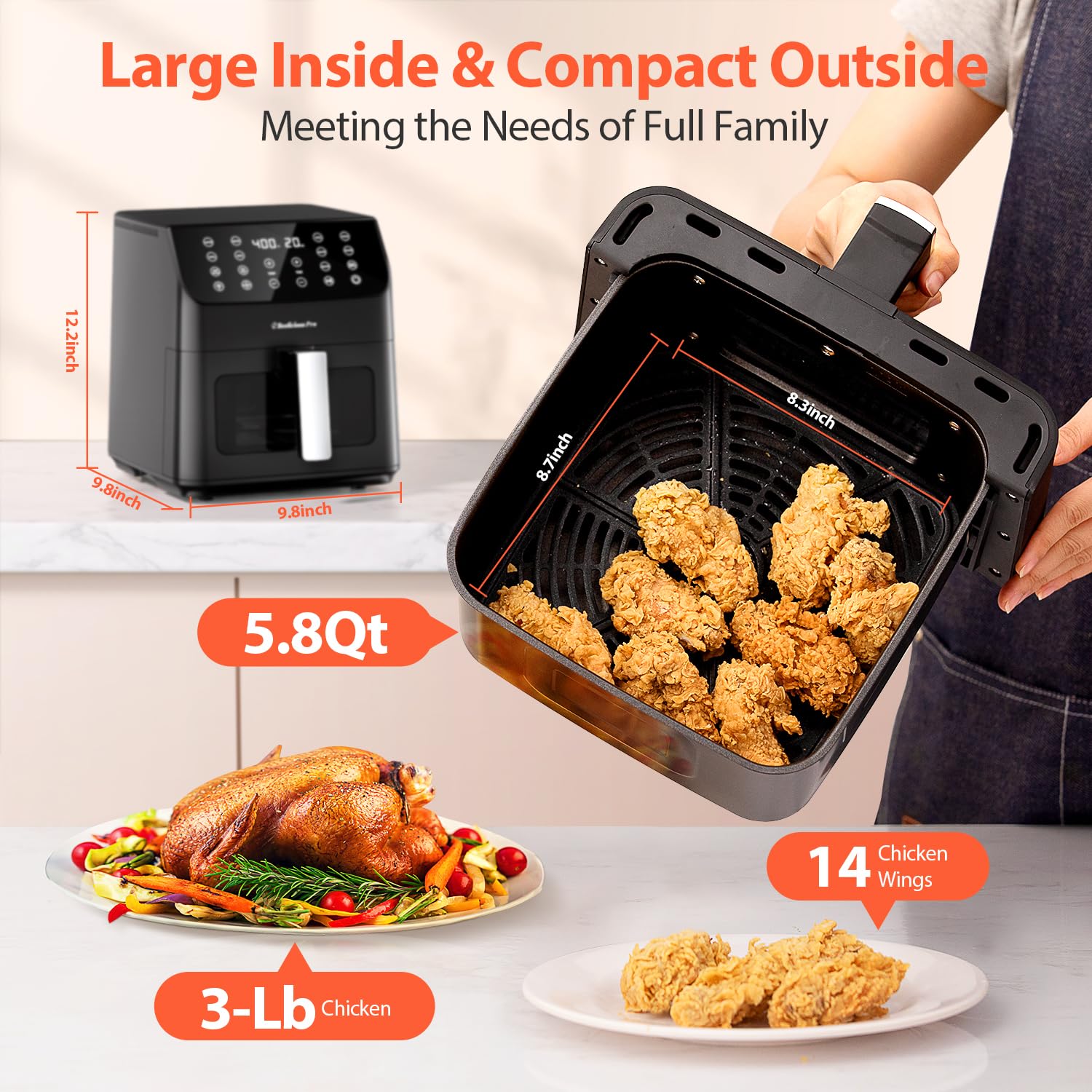 Beelicious Pro crisper plate delivers extra crispness for fried-style results.