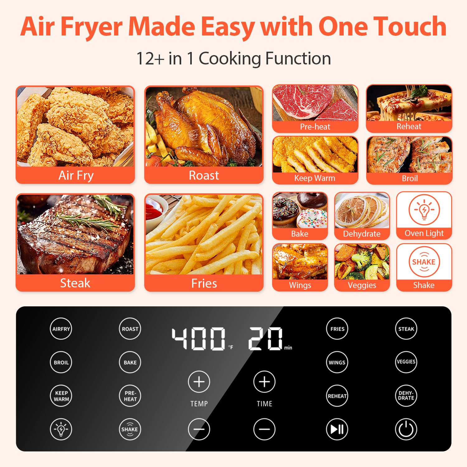 Beelicious Pro air fryer wide view window enabling easy monitoring while cooking.