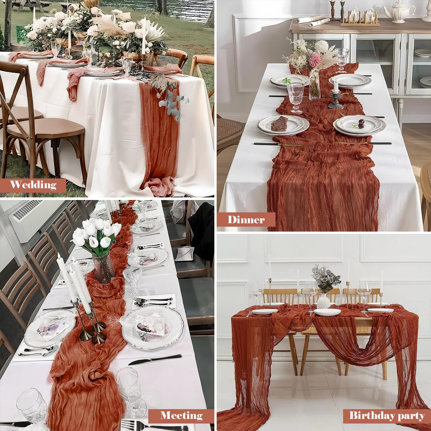 Beelify cheesecloth runner pairs with chic or farmhouse themes.