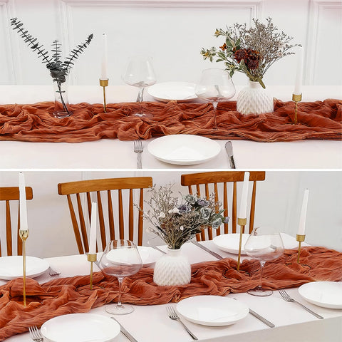 Beelify rust color gauze cloth adds texture to tables and furniture.