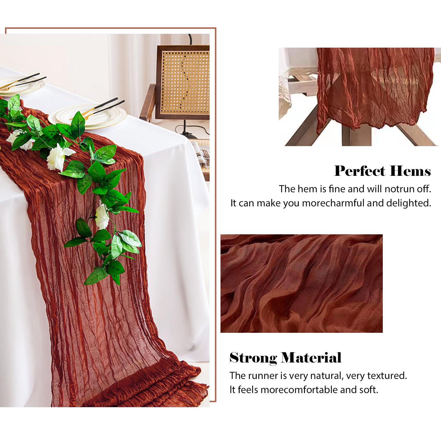 Beelify rust table runner ideal for arches, backdrops, and photo-ready setups.