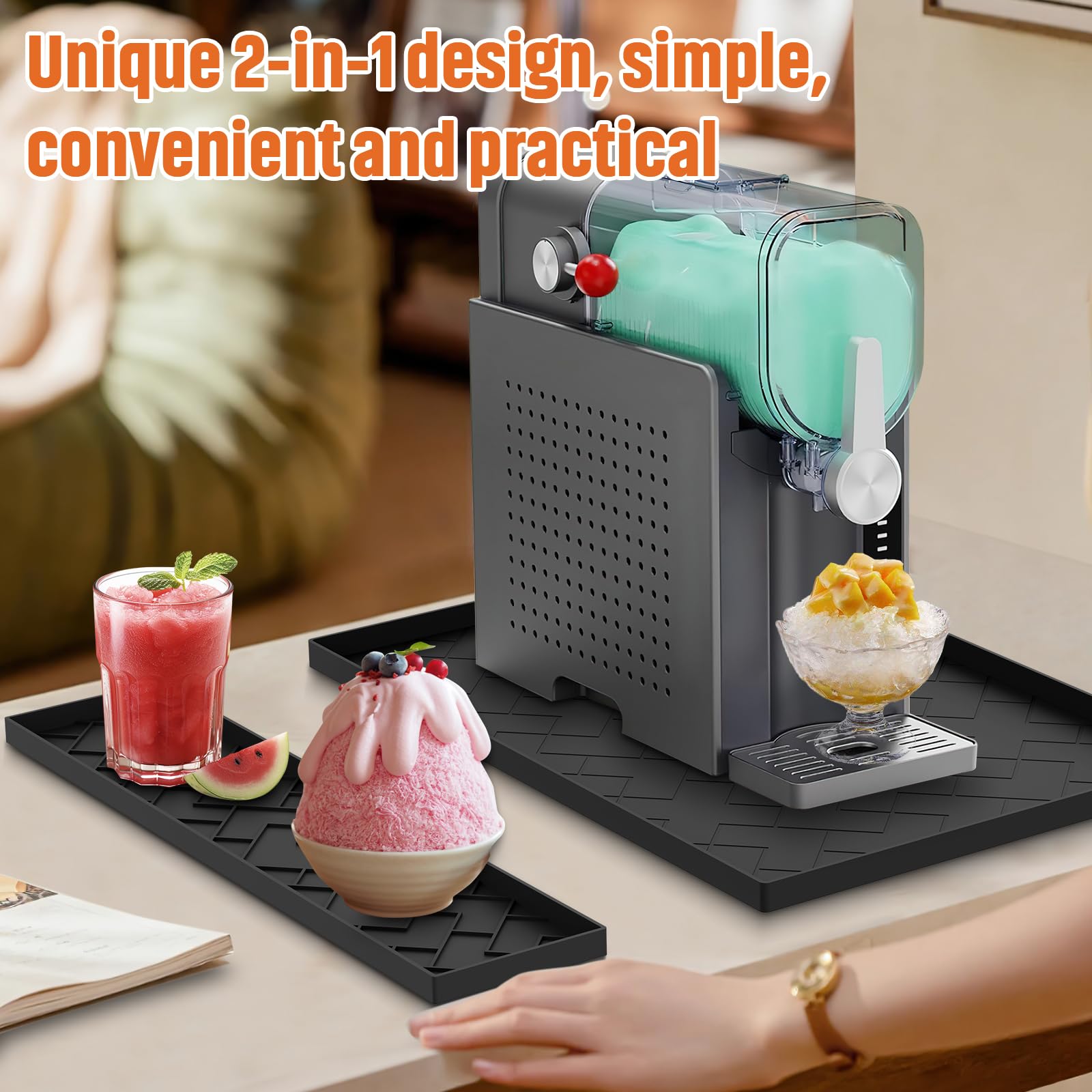Beenxmyy silicone mat leak-proof edge guards against spills during operation.