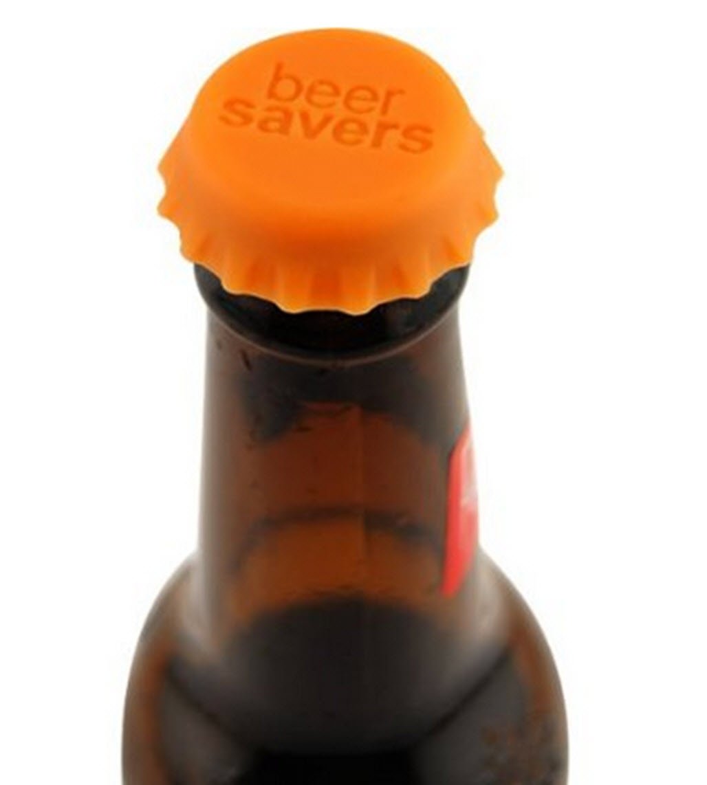 Colored Beer Savers set of six caps in blue, red, orange, yellow, green, purple.
