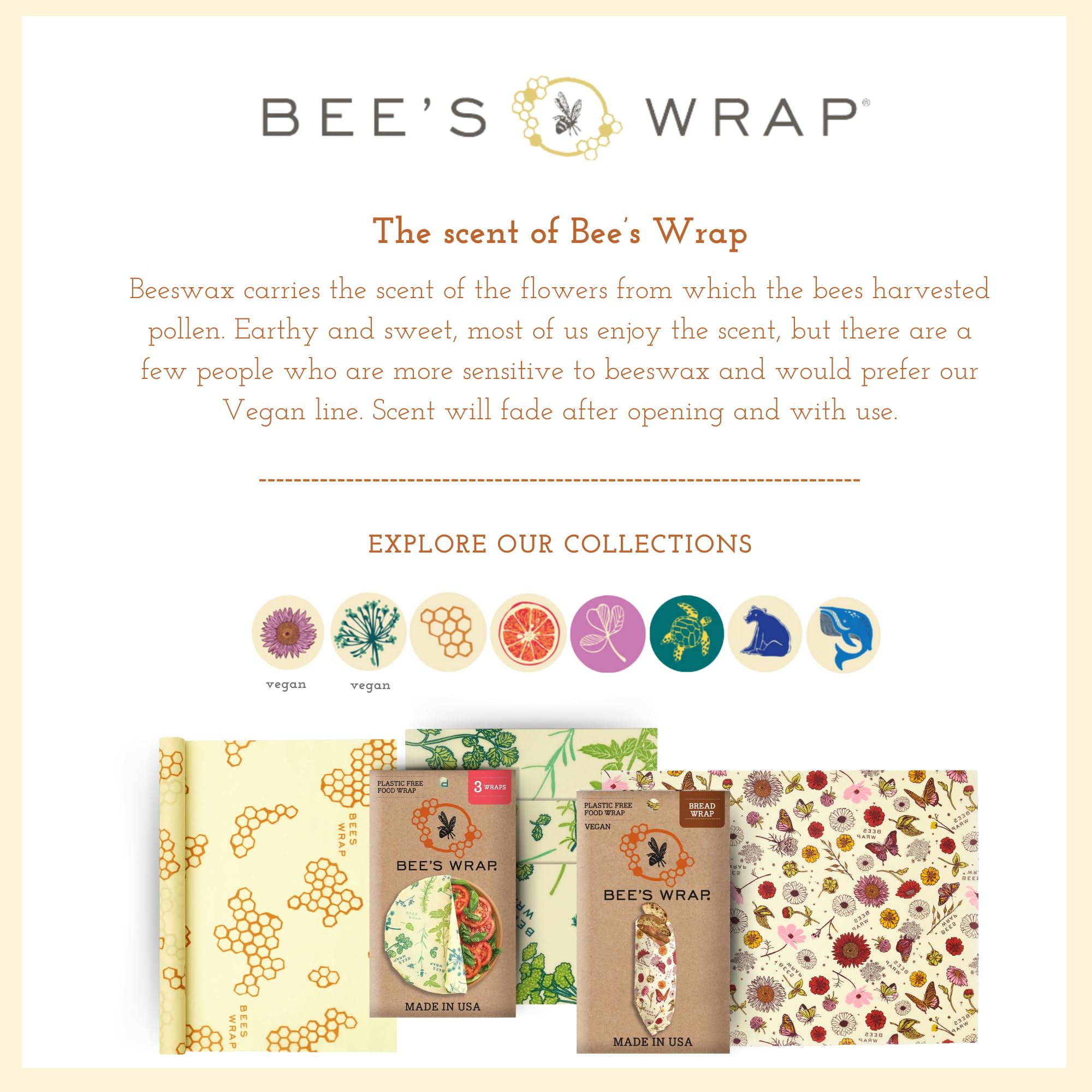 Organic cotton and beeswax materials in Bee's Wrap Bees and Bears close-up.