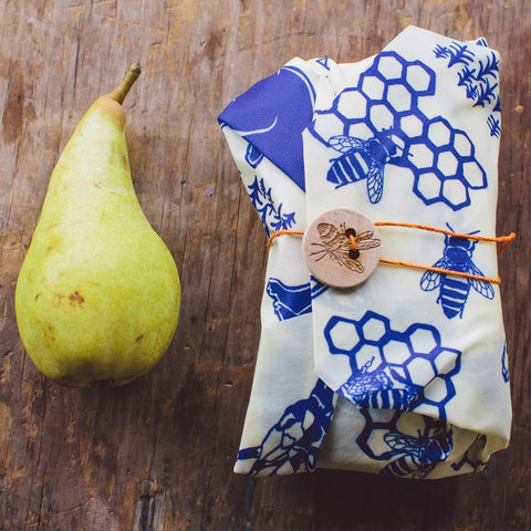 Bee's Wrap Bees and Bears sandwich wrap (13x13) tied for meals on the go.