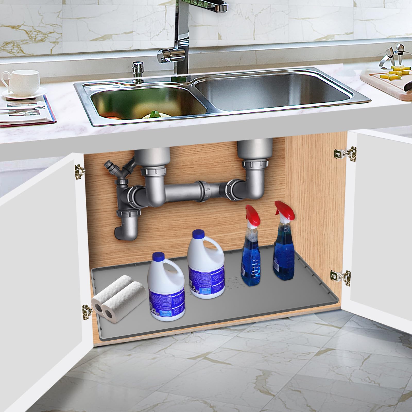 BeesVo protective liner measures 31 by 19 inches for standard cabinets.
